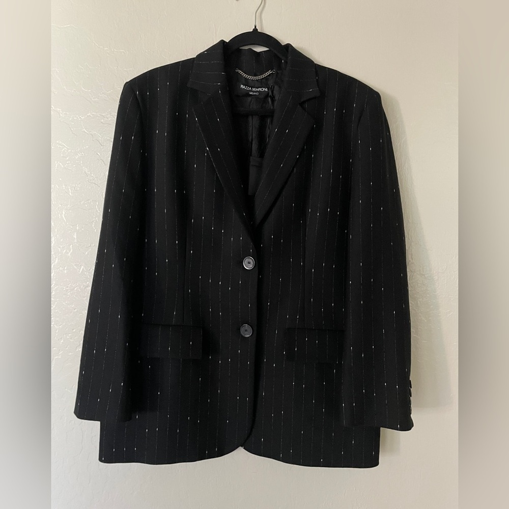Piazza Sempione Black Blazer with white Pinstripes